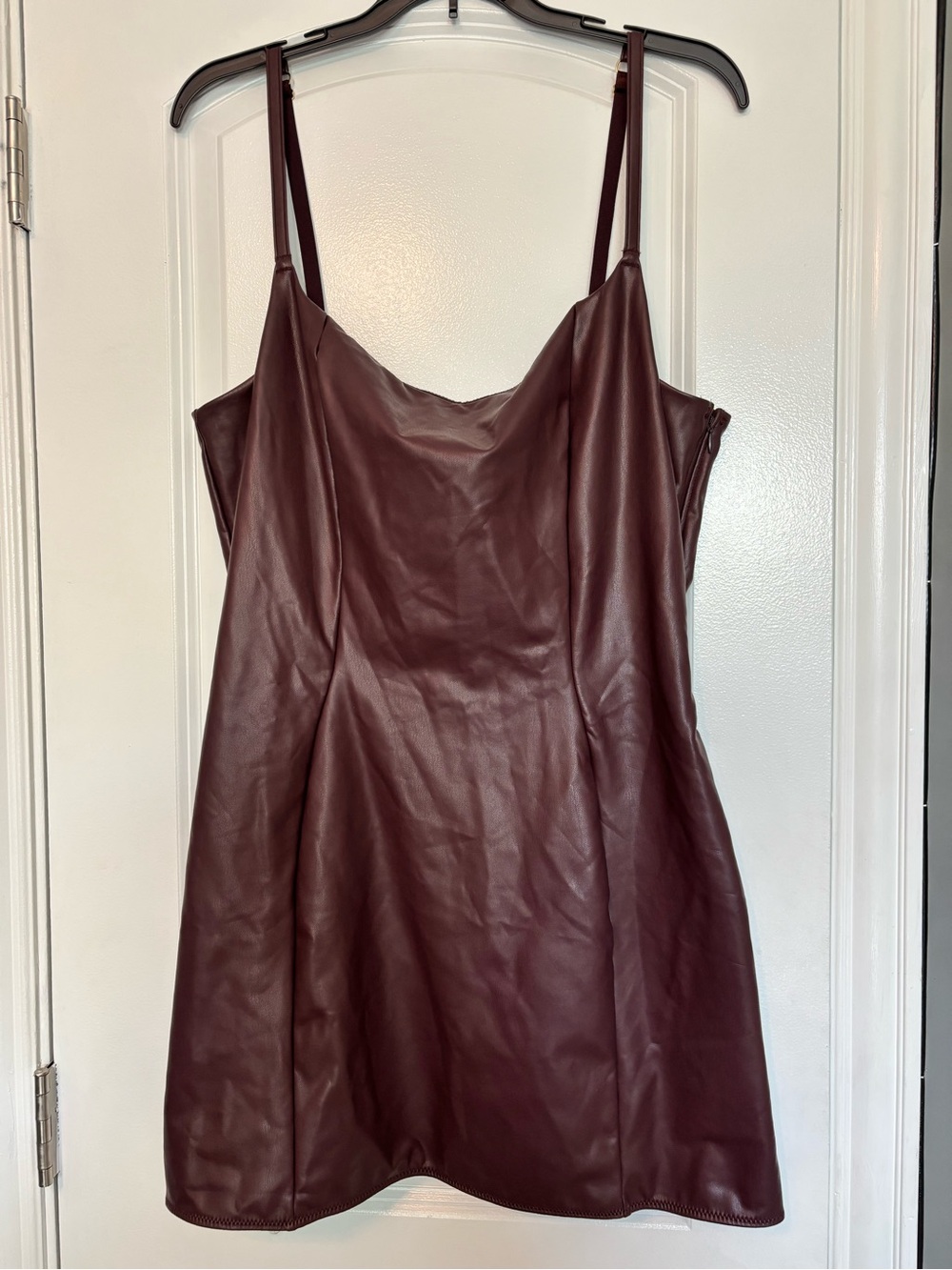 Sleeveless Faux Leather Slip Dress in burgundy brown size XXL